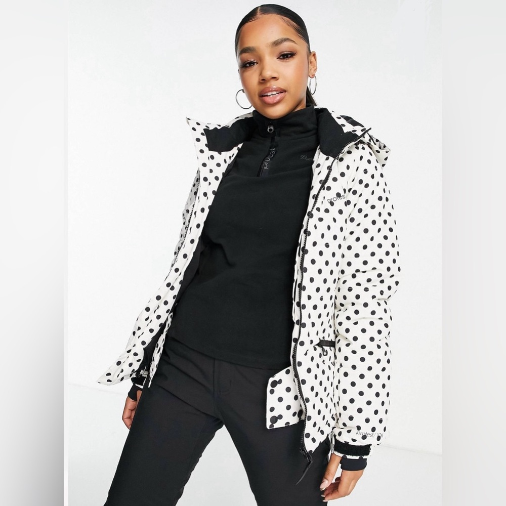 Protest HEZE Snow Ski Jacket in White Polka Dot Print
